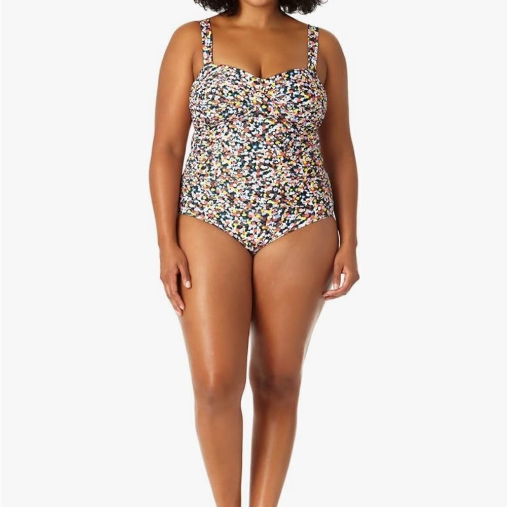 Anne Cole Plus Size Twist Front Shirred Bandeau One-Piece 18 W Nwt In Packaging